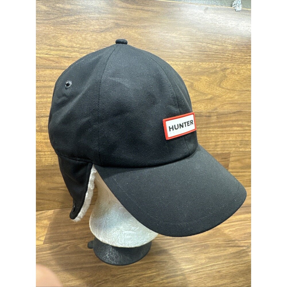 Hunter Black Ear Flap Baseball Cap Hat One Size Winter Solid Unisex Adults